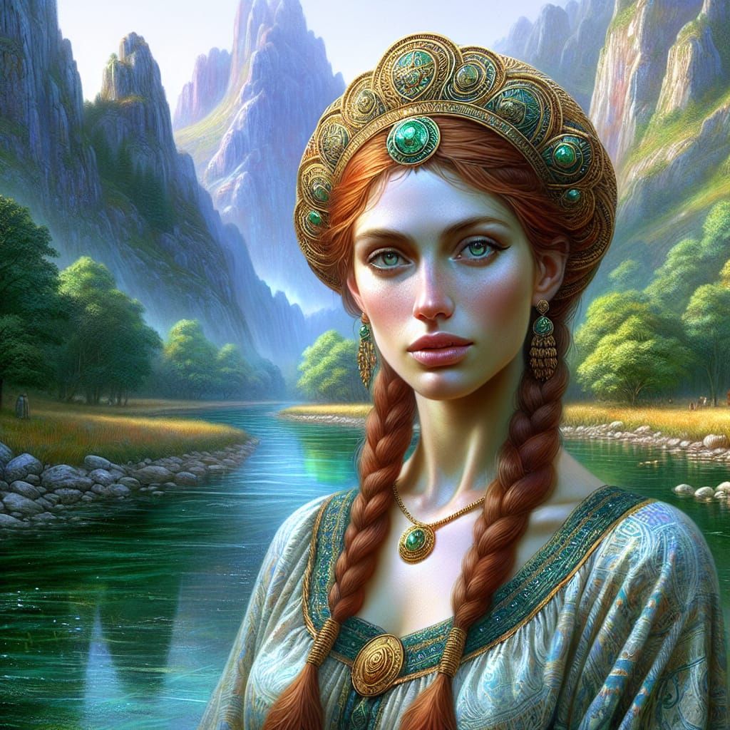 Iberian Goddess Navia by a River, Digital Matte Painting
