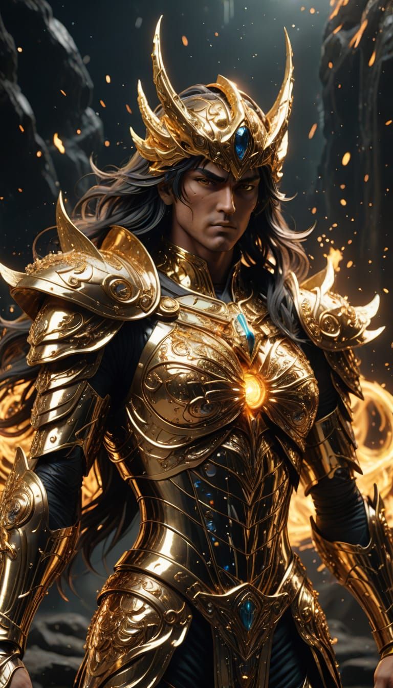 Cyberpunk Pisces Saint in Shimmering Golden Armor