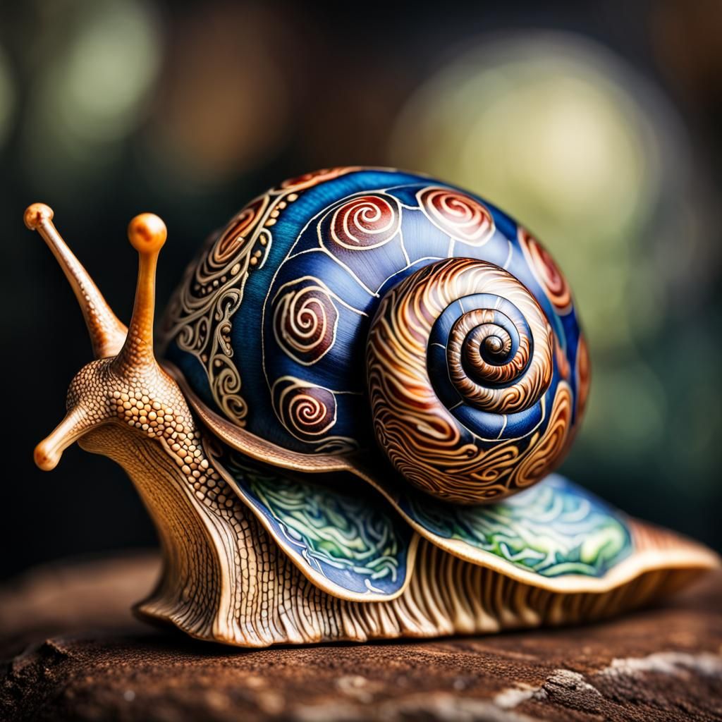 Ornate Cloisonné Snail in Hyperrealistic Style
