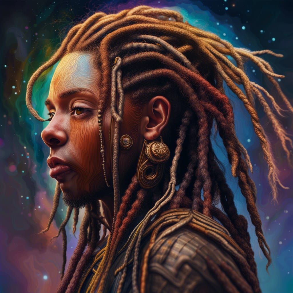 Surreal Celestial Portrait with Dreadlocks