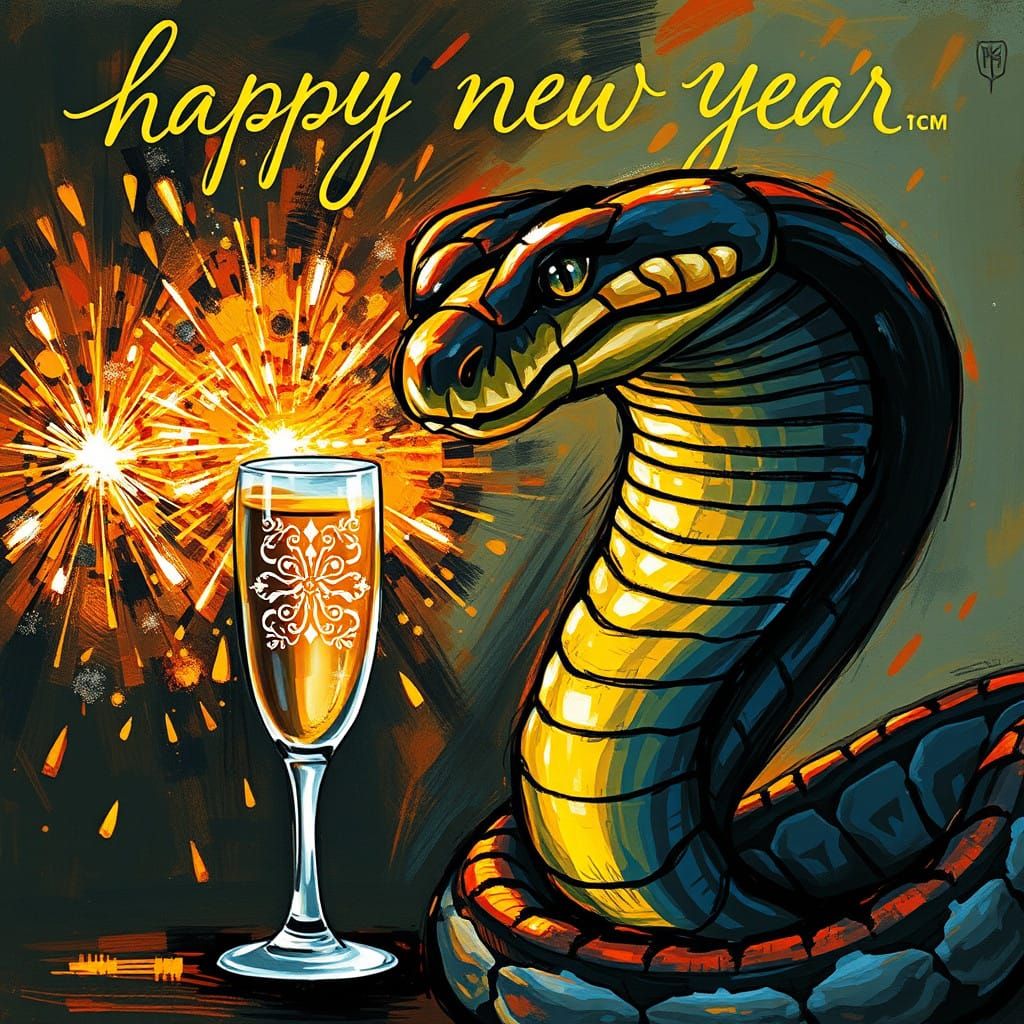 Majestic Cobra Toasts New Year with Champagne and Sparklers