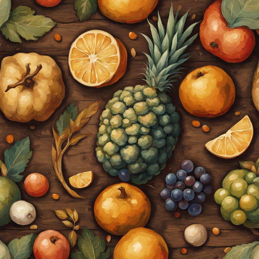 Fresh Still Life with Wooden Bowl and Vibrant Fruits