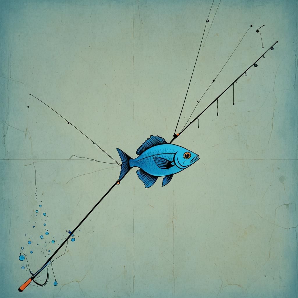 Pop Art Fishing Rod Catching Blue Fish