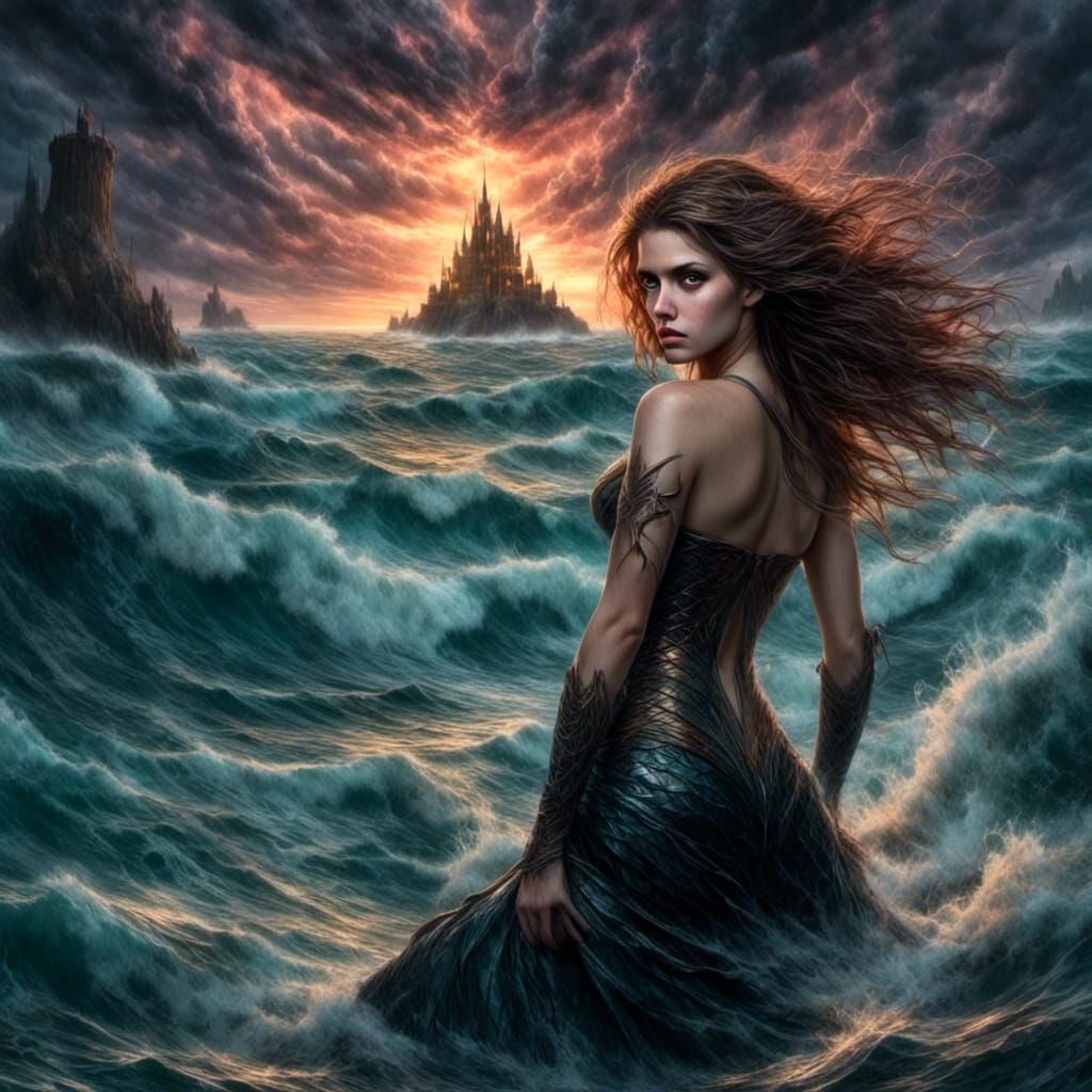 Dark Fantasy Mermaid in Stormy Seas