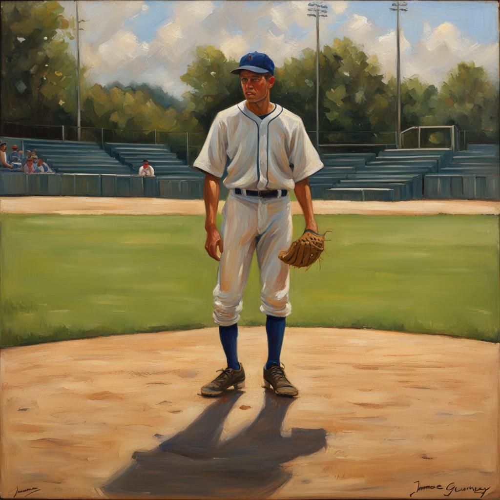 Baseball Pitcher on Field in Oil Painting Style