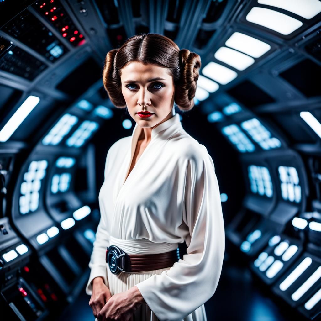 Princess Leia as Fashion Model in Millennium Falcon