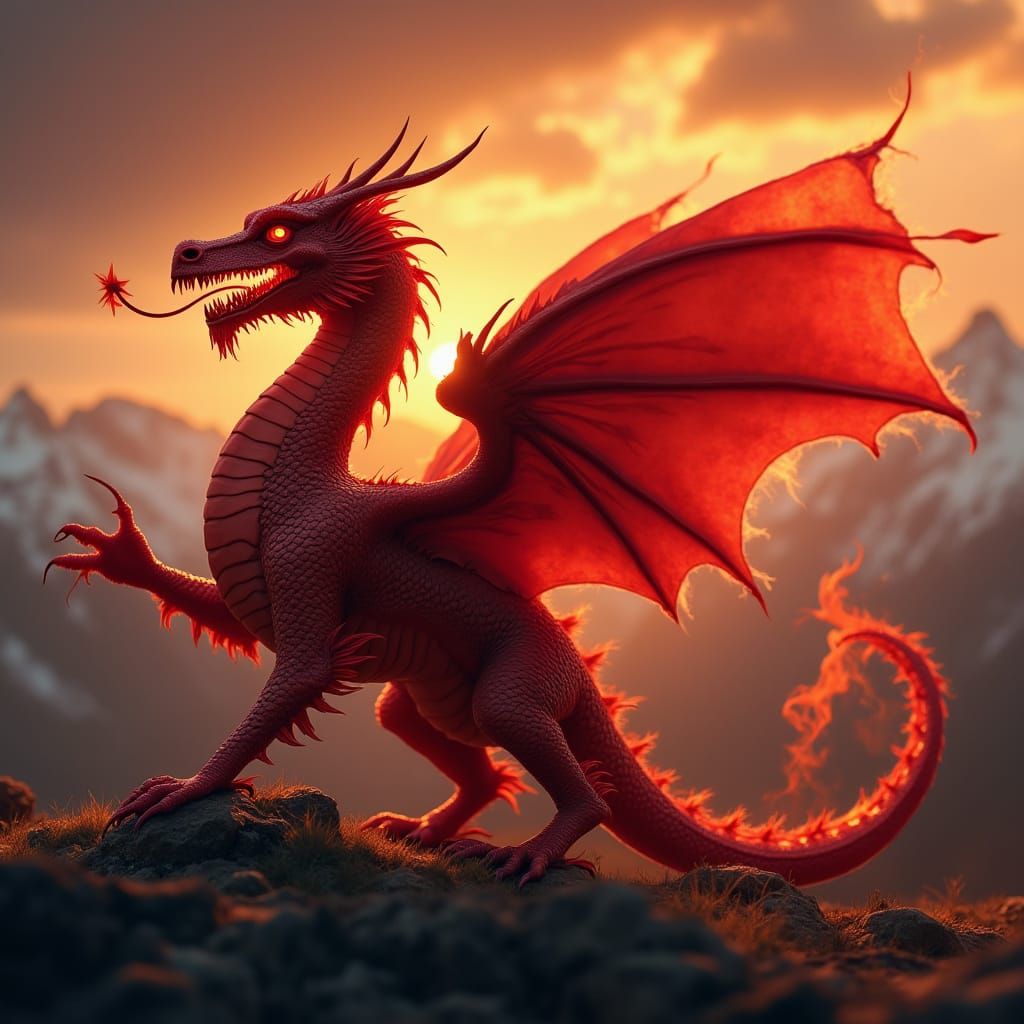 Majestic Red Dragon on Welsh Flag