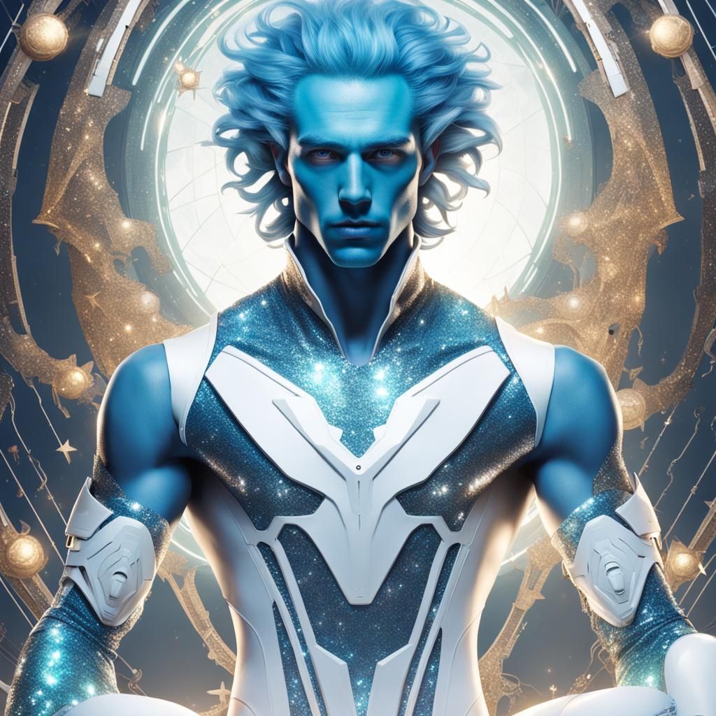 Handsome Blue Alien in Rococo Planetary Romance