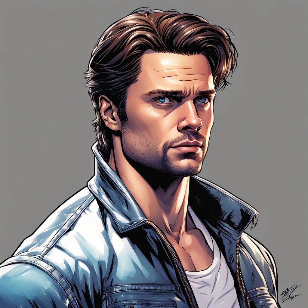 90s Hyperrealistic Comic Book Art of Muscular Man