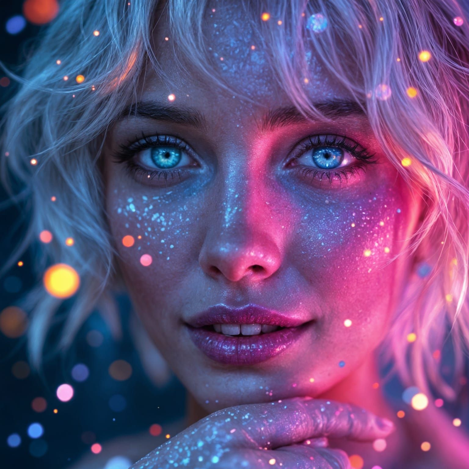 Joyful Woman with Glitter in Fantasy Art Style