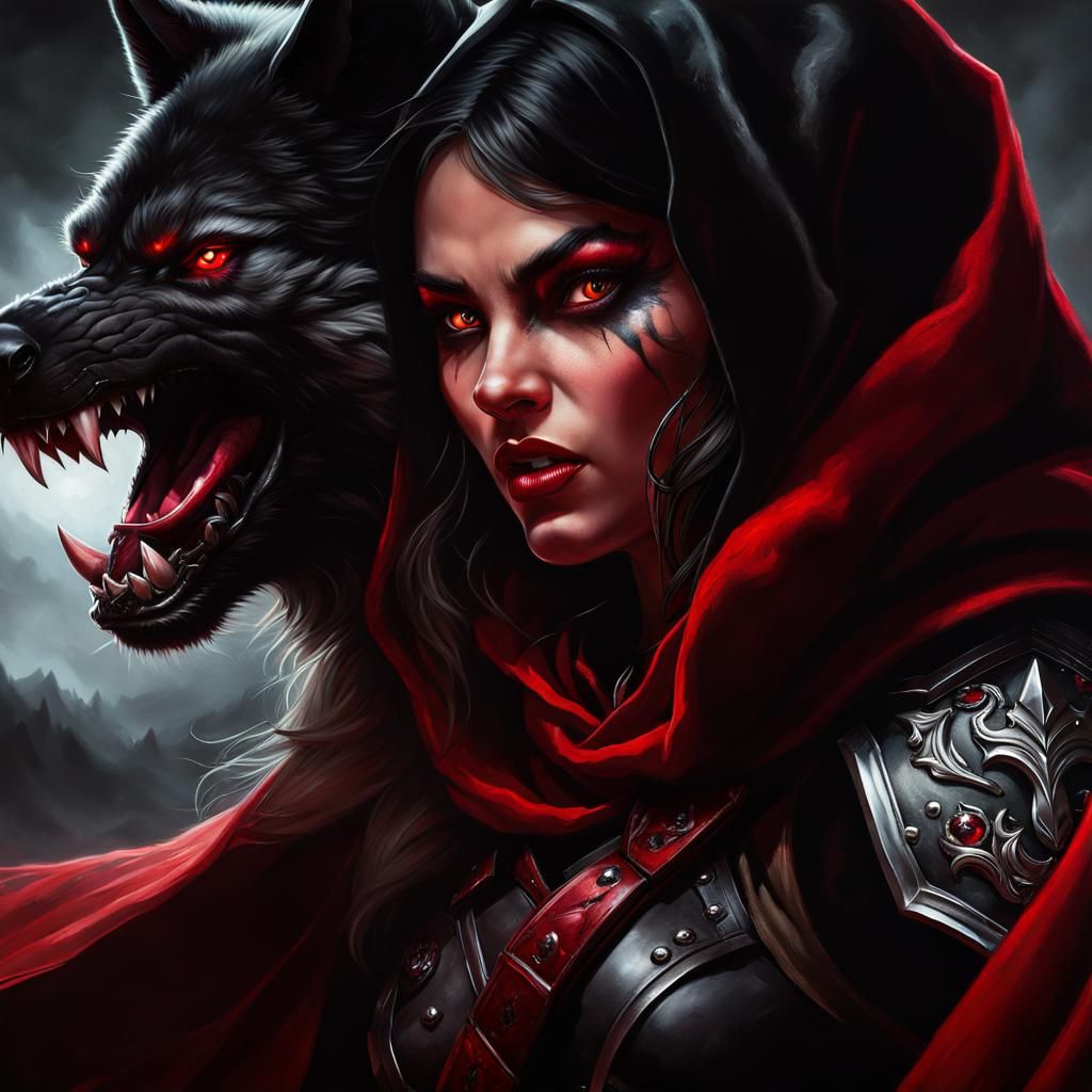 Orc Girl Ranger with Wolf in Photorealistic Oil Painting