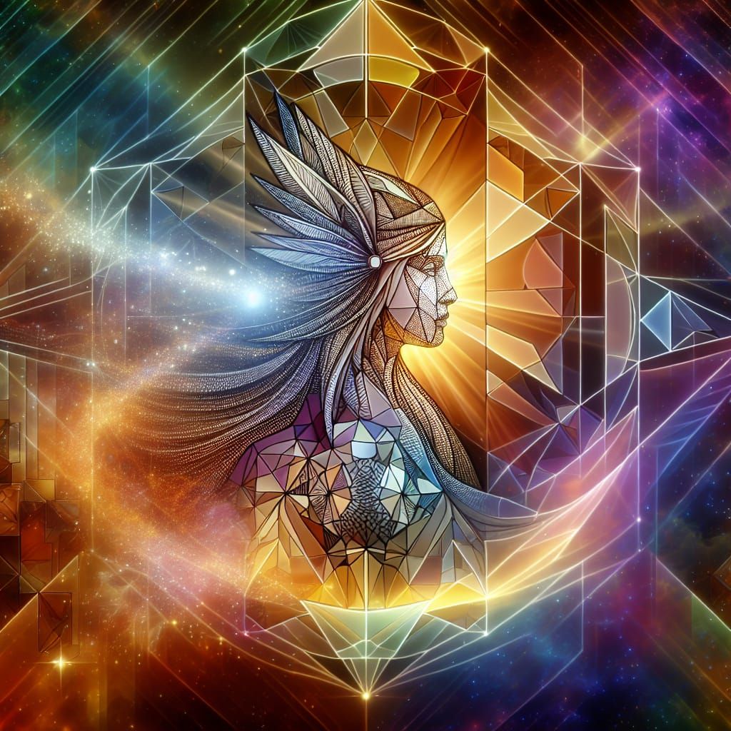 Geometric Norse Woman in Radiant Aurora
