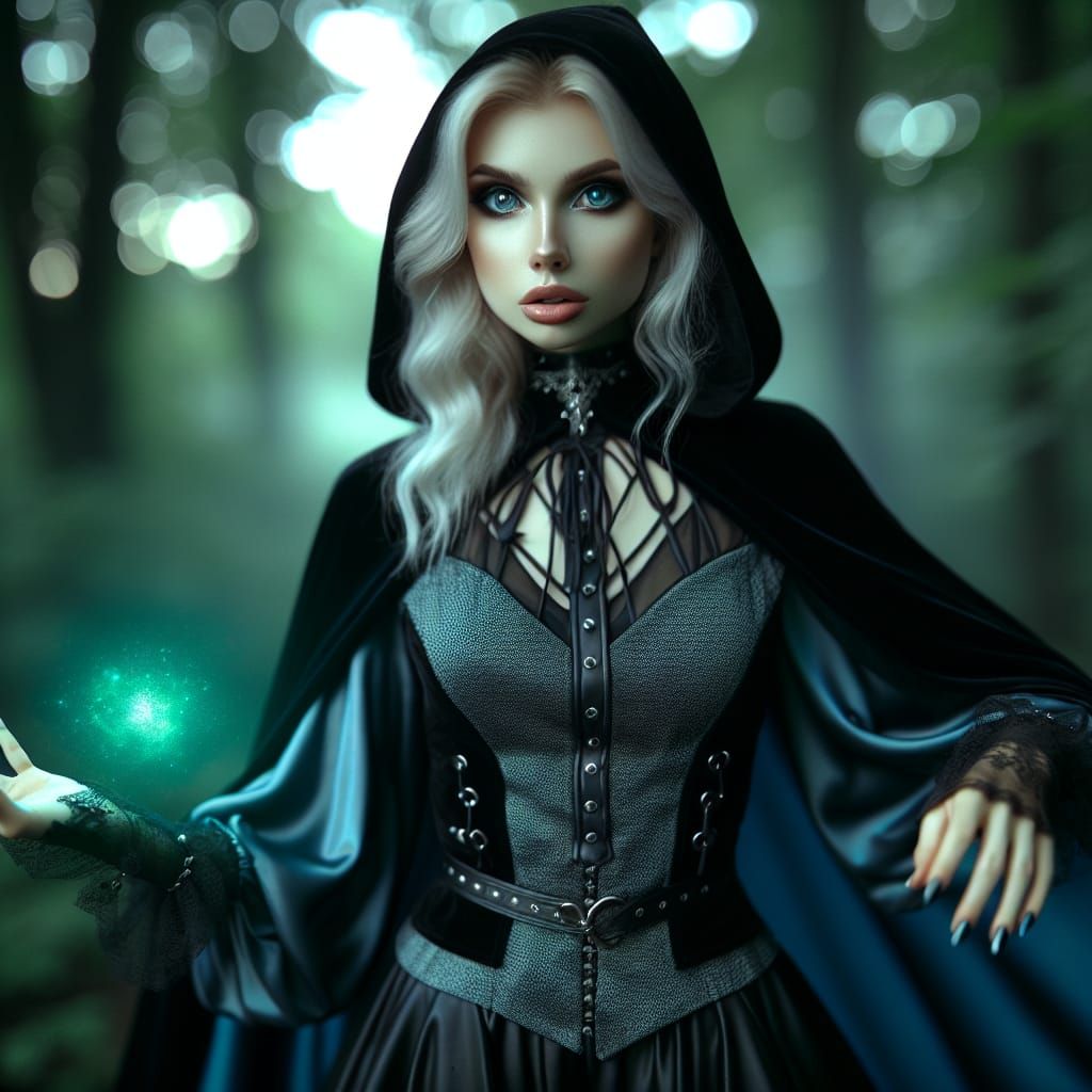 Gothic Woman in Forest with Green Light