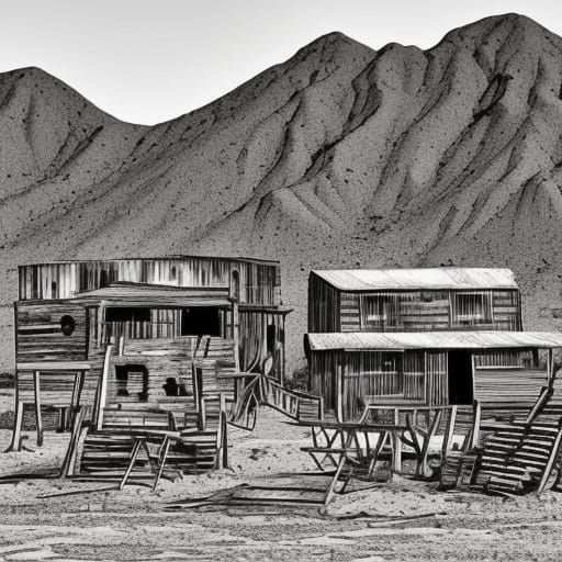 Deserted Mining Ghost Town Digital Art Landscape