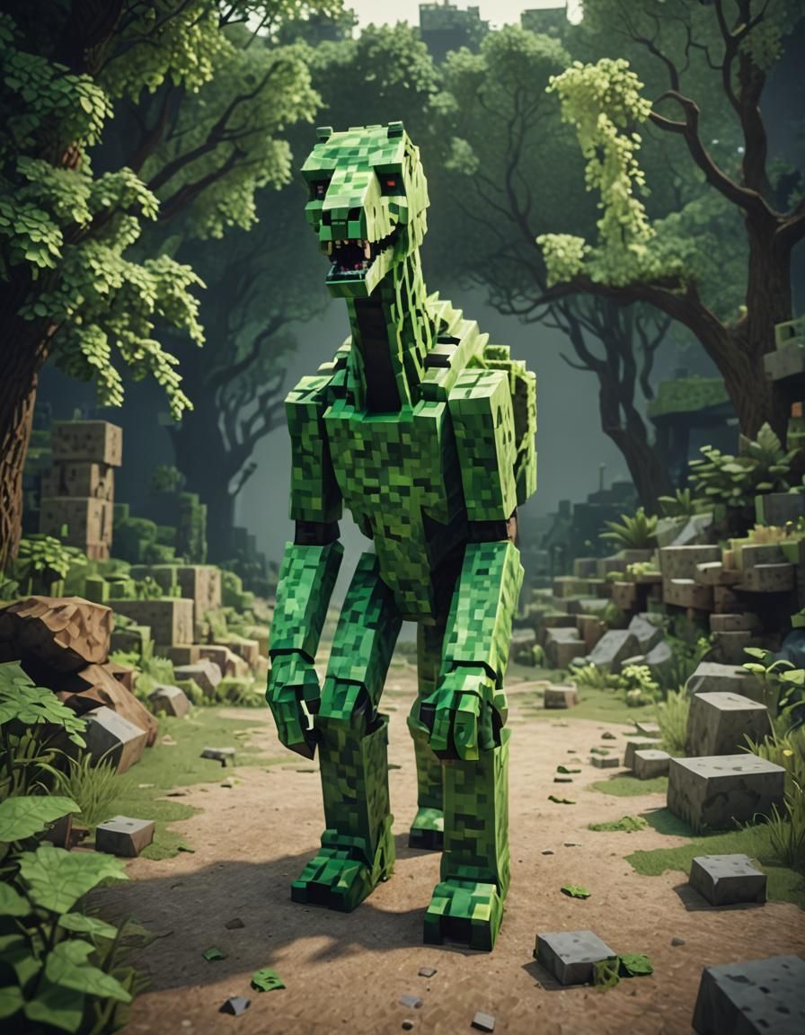 Photorealistic Horror Minecraft Creeper Monster Horse