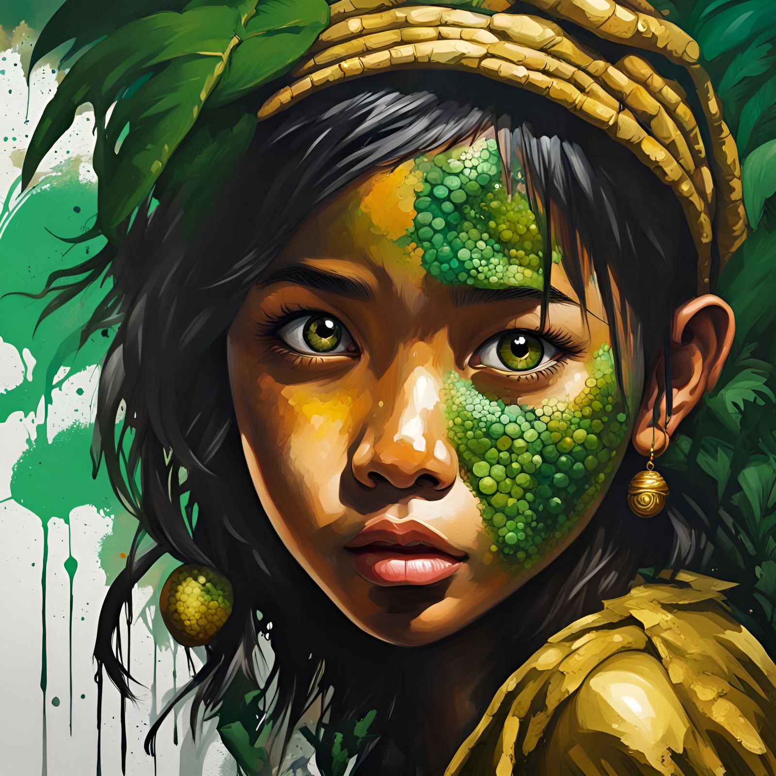 Cambodian Girl in Peril: Graffiti Art Style