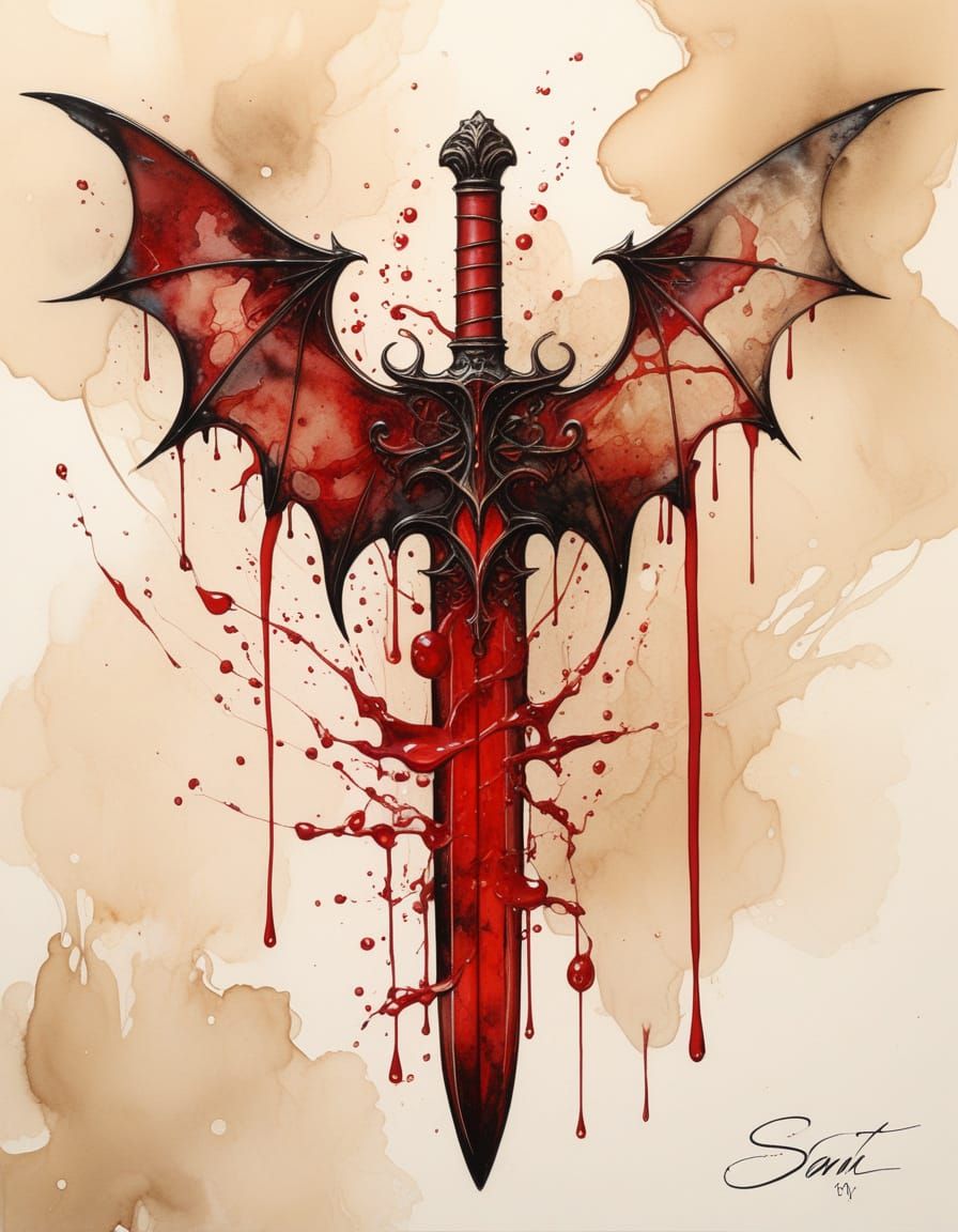 Bioluminescent Dagger Filled with Words, Surreal Expressioni...