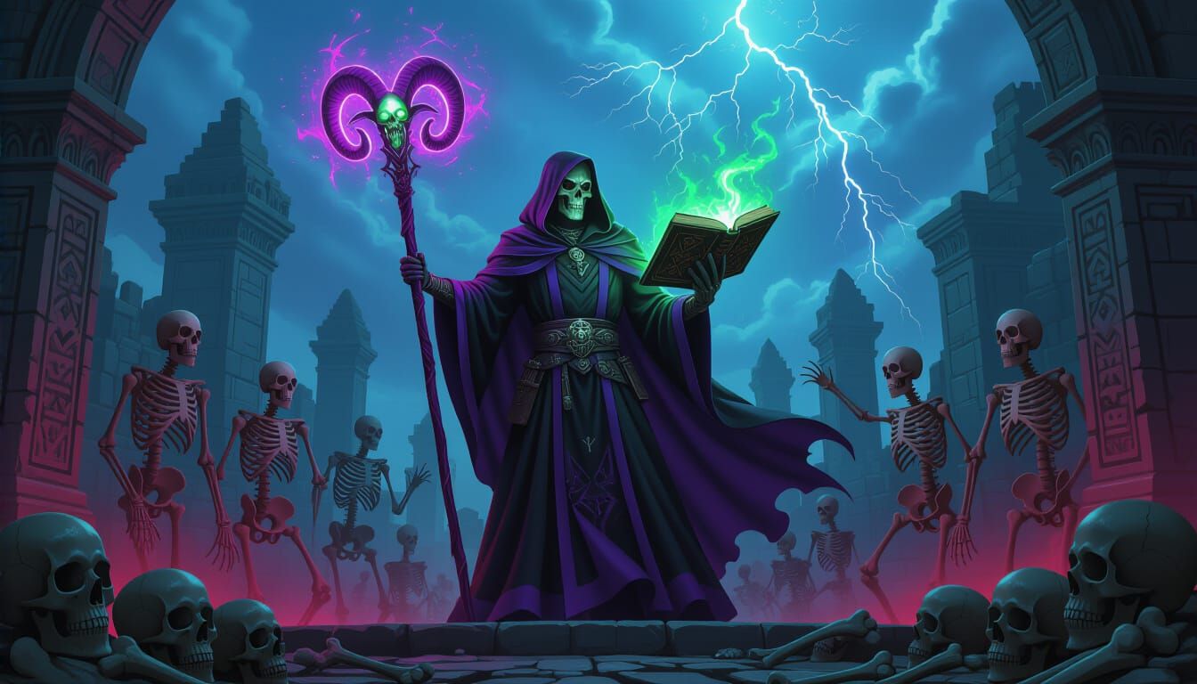 Necromancer Rises: Dark Magic in a Matte Painting Style