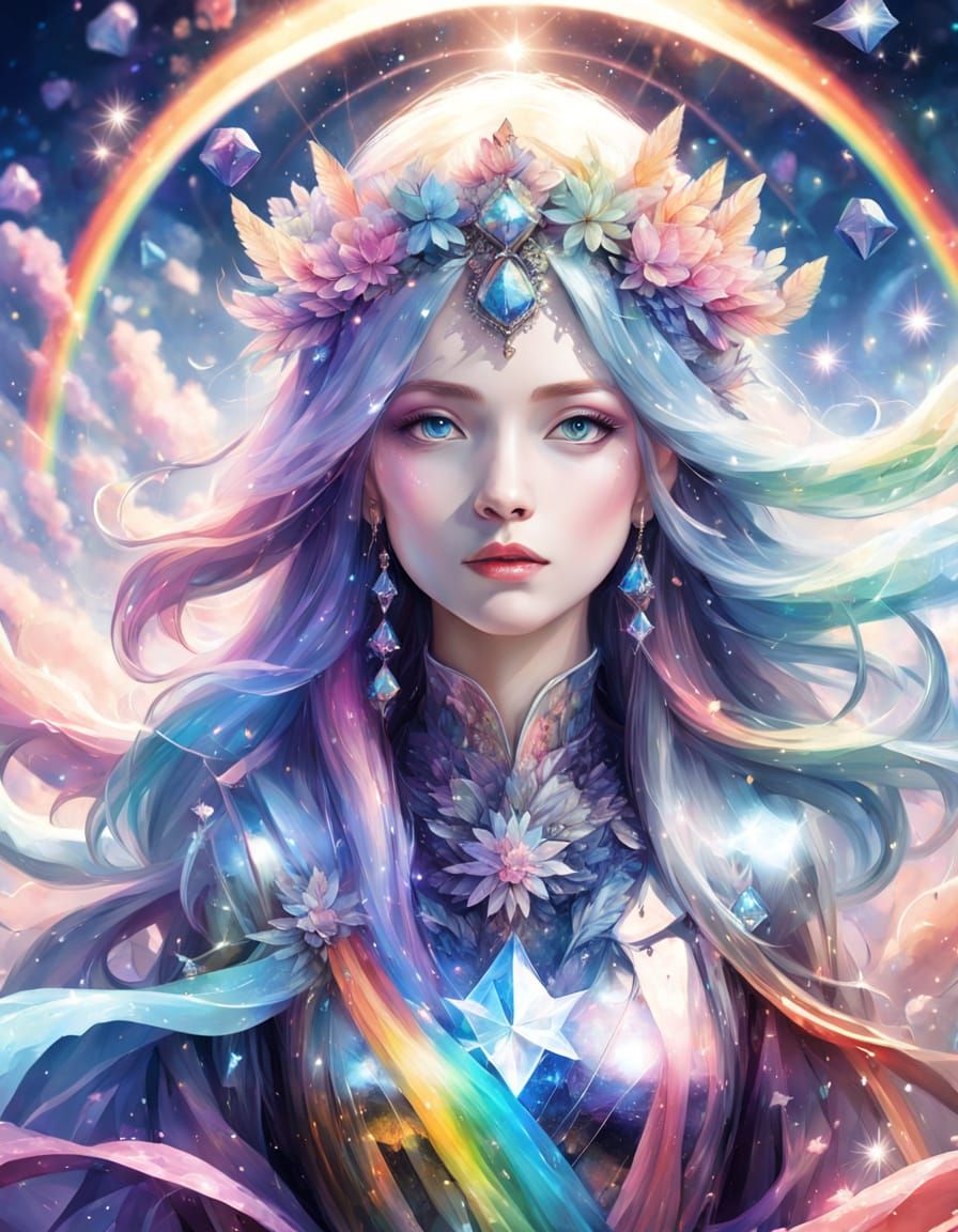 Stardust Woman in Crystal Field: Surreal Digital Art