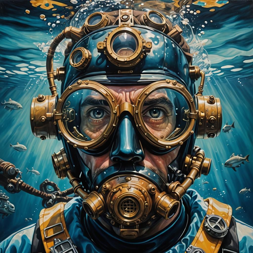 Diver's Face in Oil Painting Style