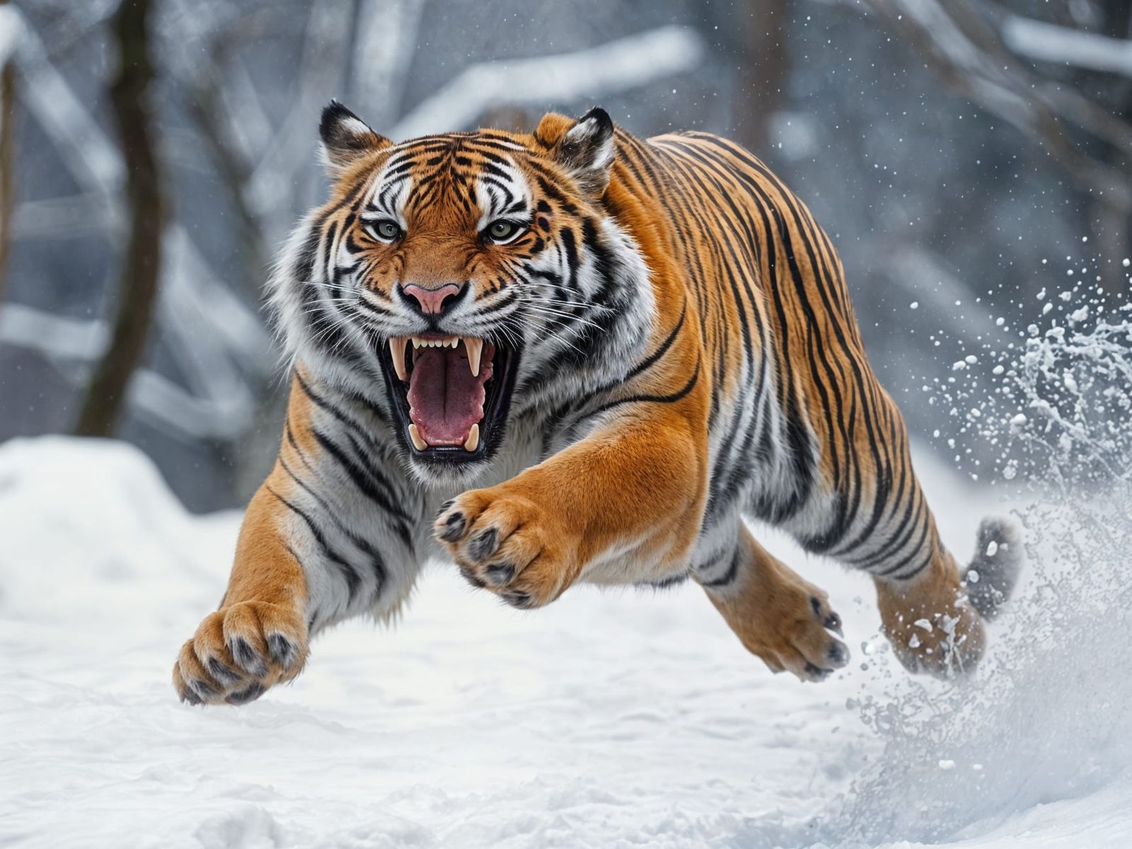 Siberian Tiger Attacks Camera in Snowy Jump