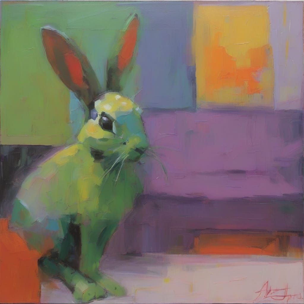 Vibrant Expressionist Oil Painting with Neon Accents and Min...