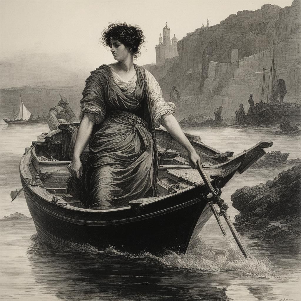 Hyperrealistic Ink Painting: Sappho at Leucate