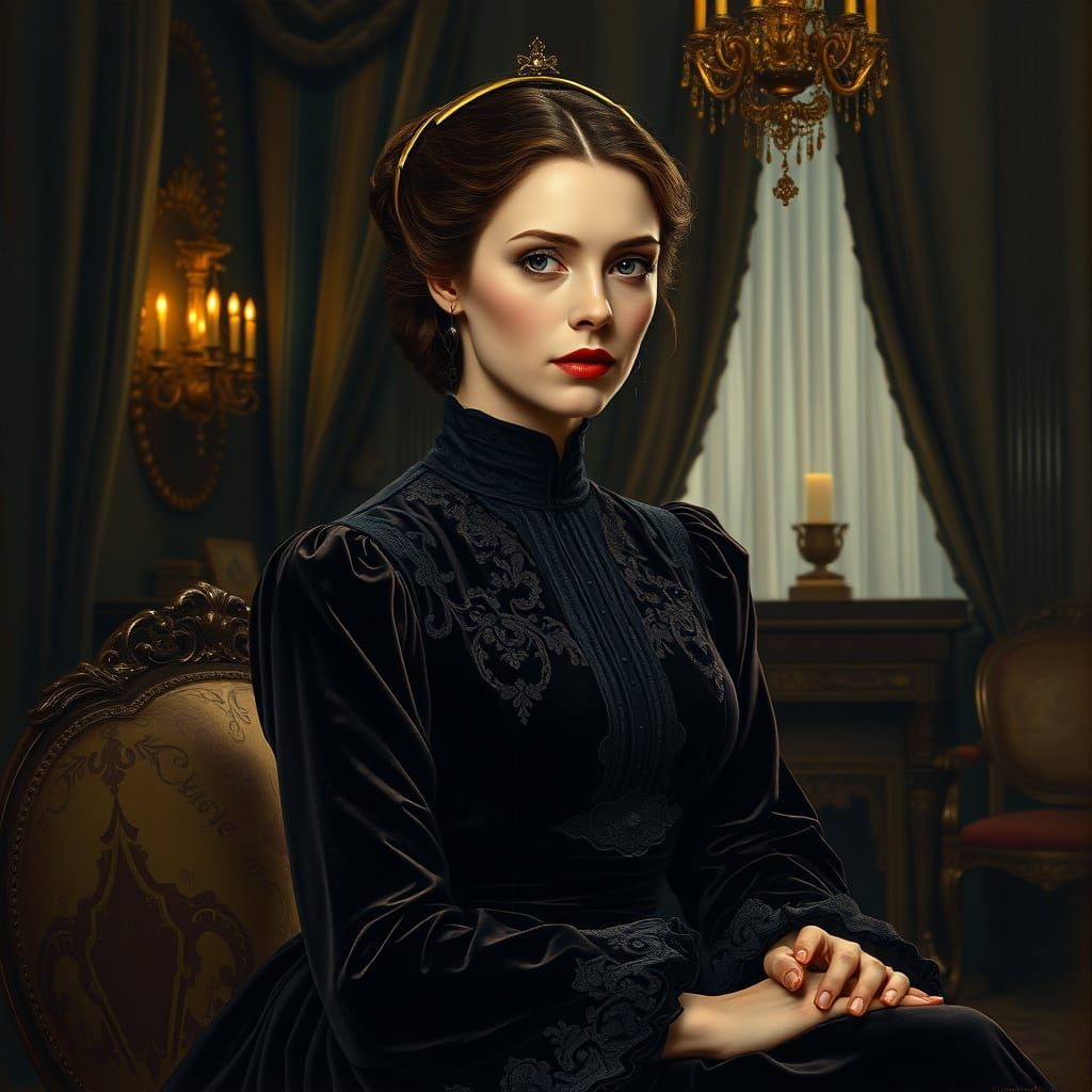 A Woman Lost in Thought, Painted in the Style of Ilya Repin