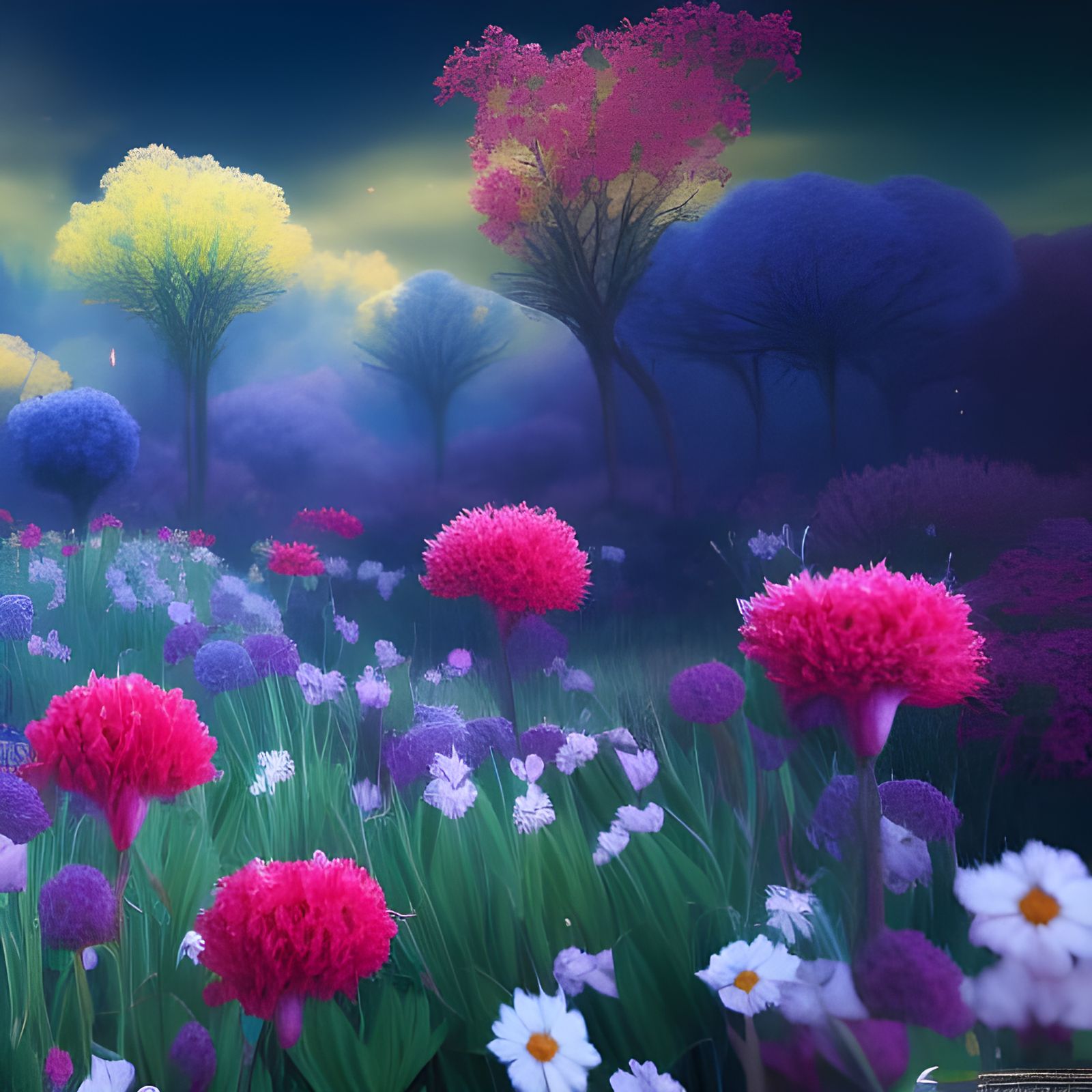 Colorful Giant Flowers Field: Fantasy Concept Art