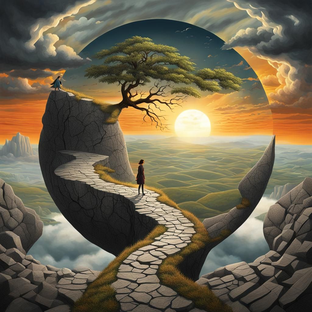 Surreal Cracked World Journey to the Horizon