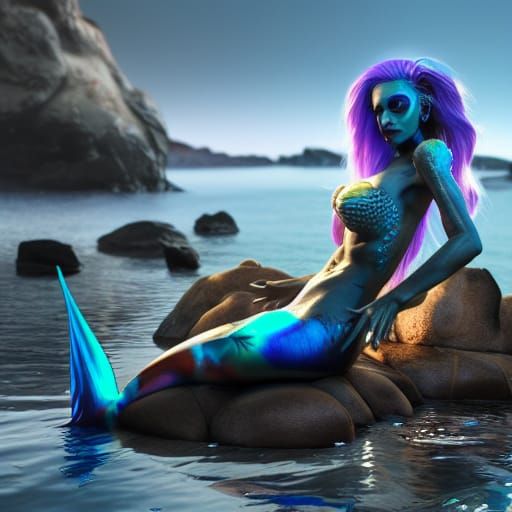 Hyperrealistic Cyborg Mermaid with Titanium Features