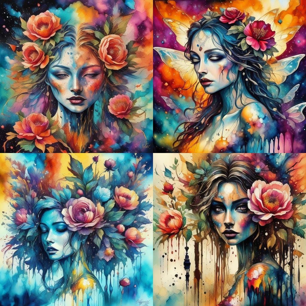Surreal Floral Fantasy in Paint Splash Art