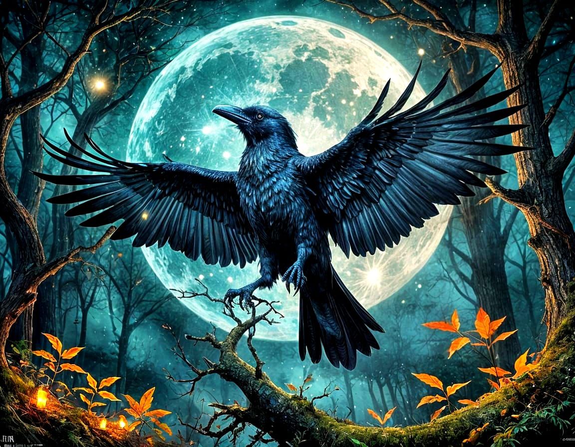 Ethereal Raven in Moonlit Stencil Art