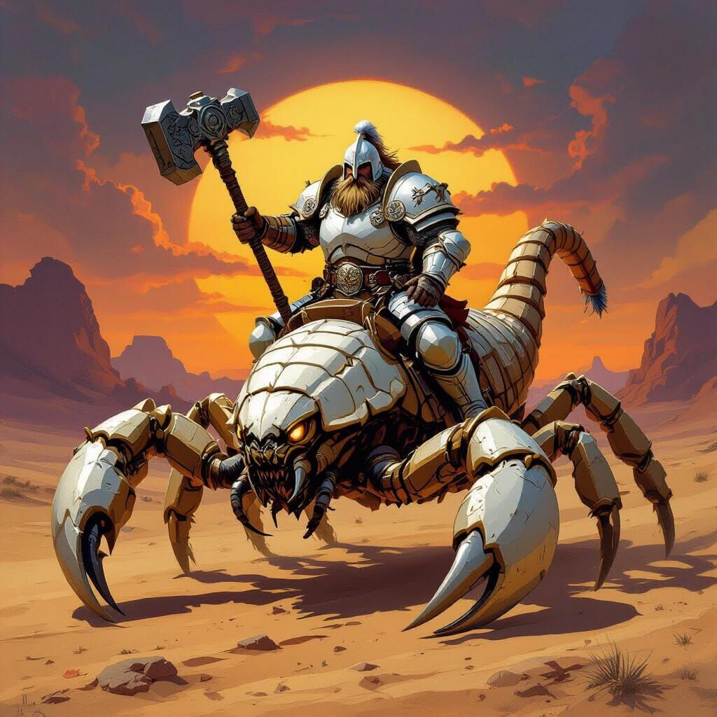 Dwarf Paladin on Scorpion in Heroic Fantasy Art