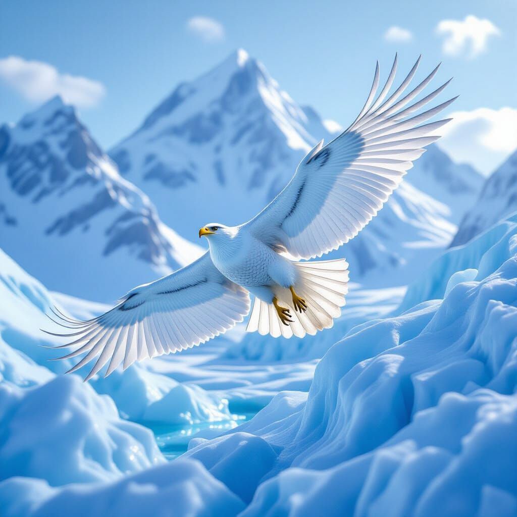 Majestic Ice Eagle Soaring Through Glacial Landscape