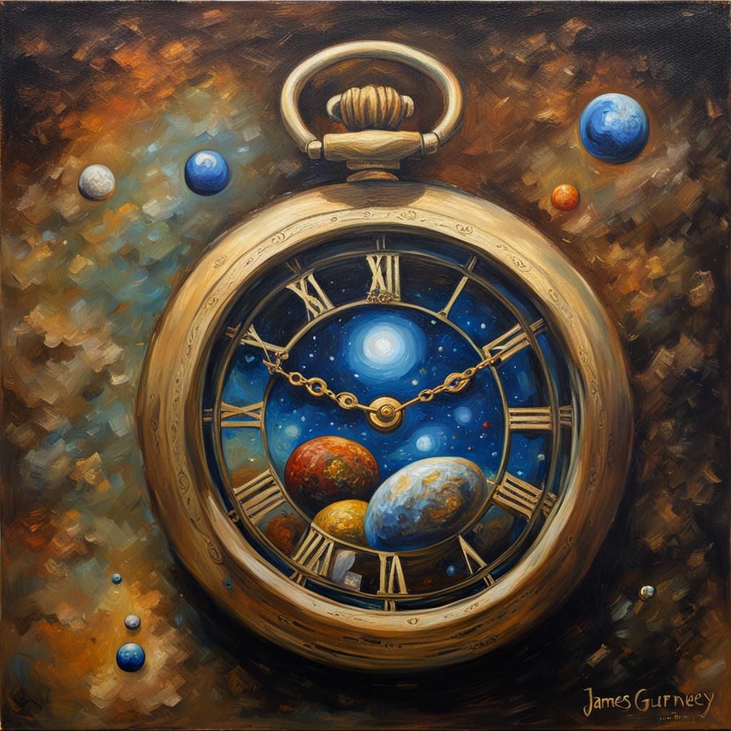 Pocket Watch Containing Space-Time: Oil Painting