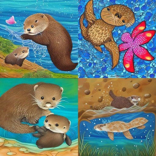 Charming Chibi Otter Mother and Daughter in Sunny Waters