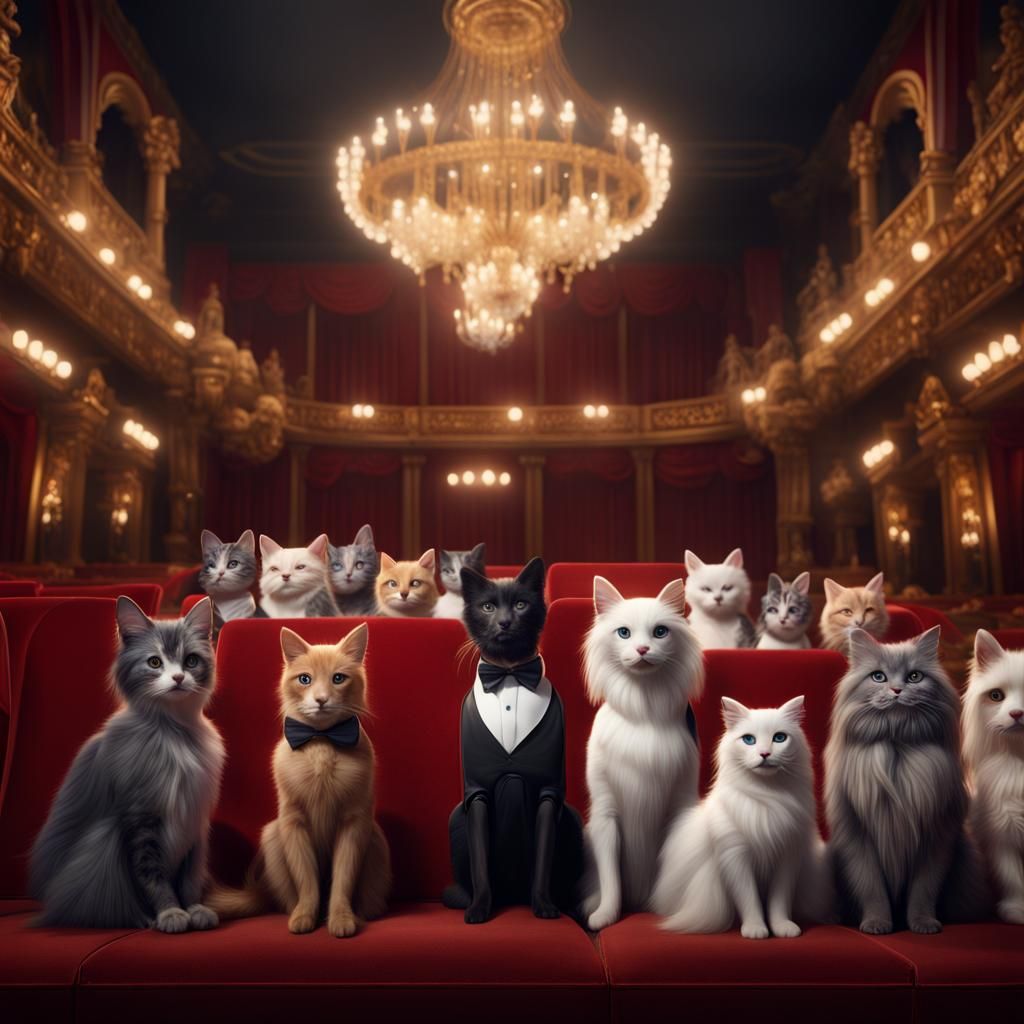 Glamorous Opera Audience of Cats and Dogs