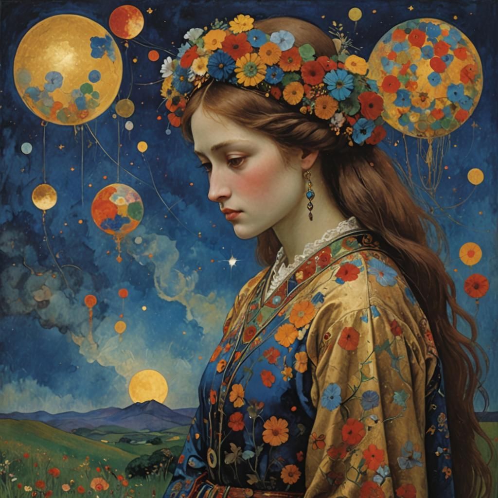 Whimsical Finnish Spring Night Sky in Symbolic Style