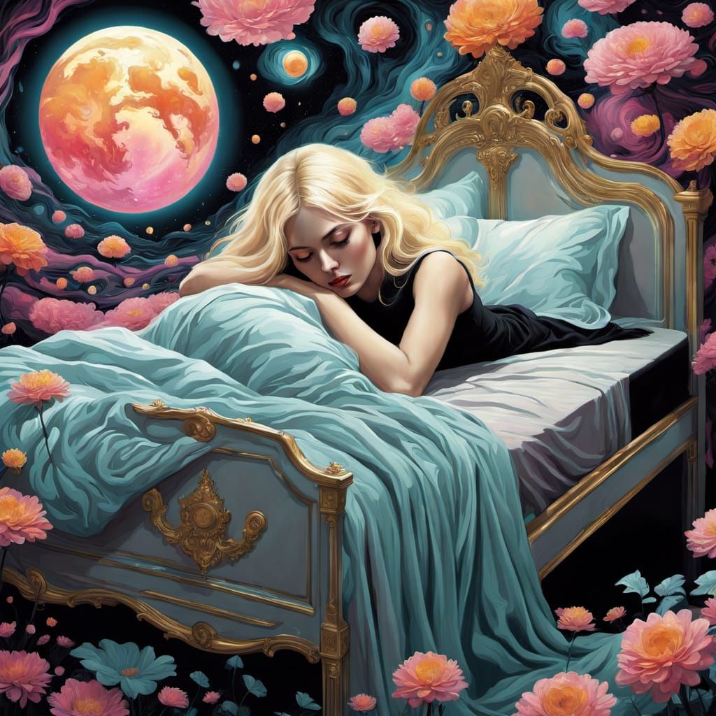 Surreal Dream Realm: Impasto Painting of Girl Falling