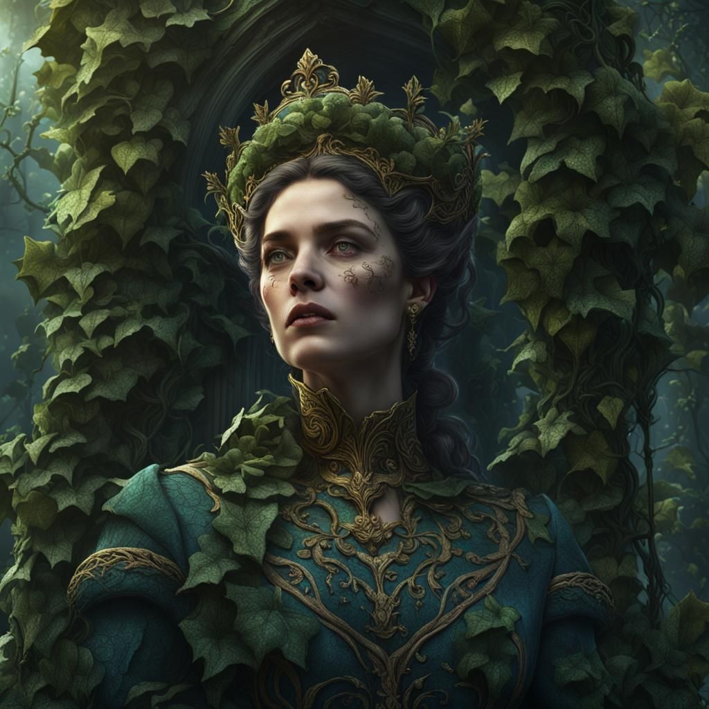 Victorian Queen Drowning in Ivy: Detailed Matte Painting