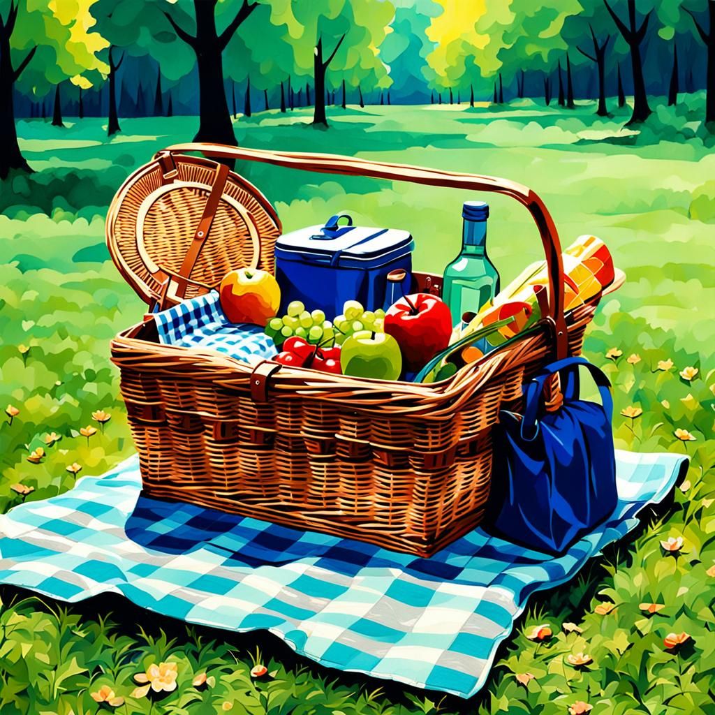 Detailed Abstract Picnic Basket in Complementary Colors