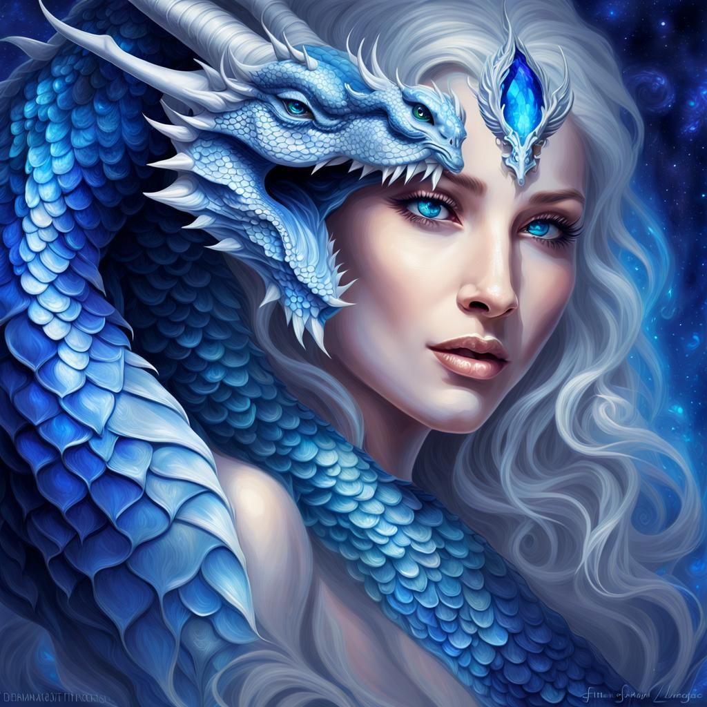 Majestic Blue Dragon Portrait in Ethereal Fantasy Style