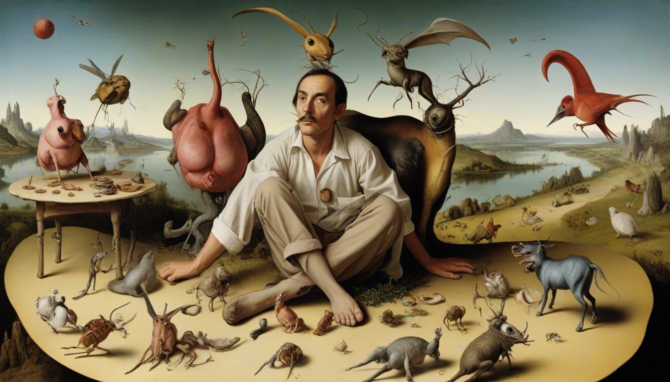 Surreal Scene of Bizarre Creatures in Dreamlike World