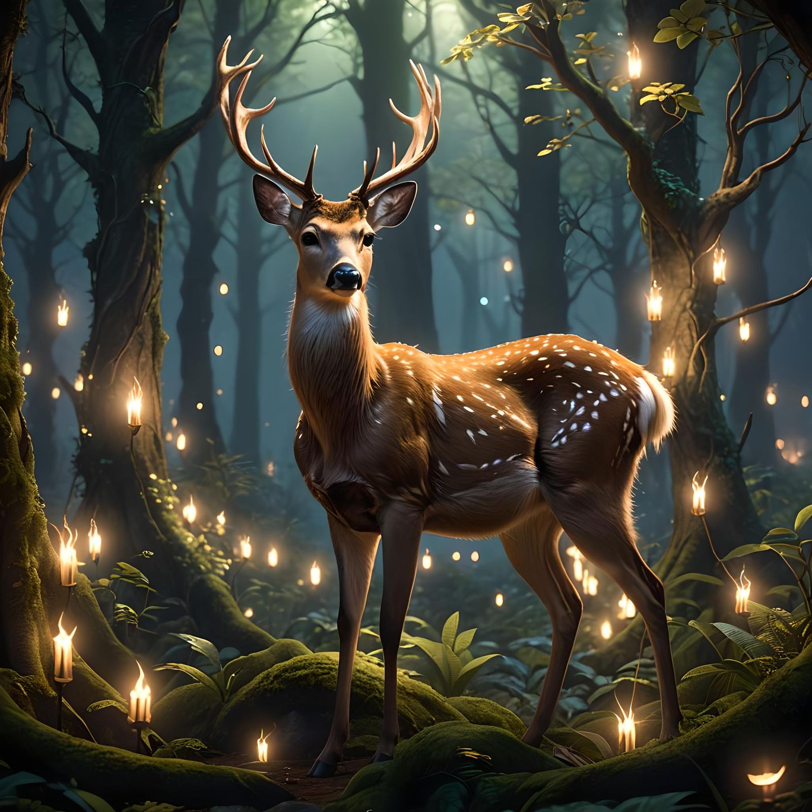 Enchanted Deer in Elven Forest Concept Art