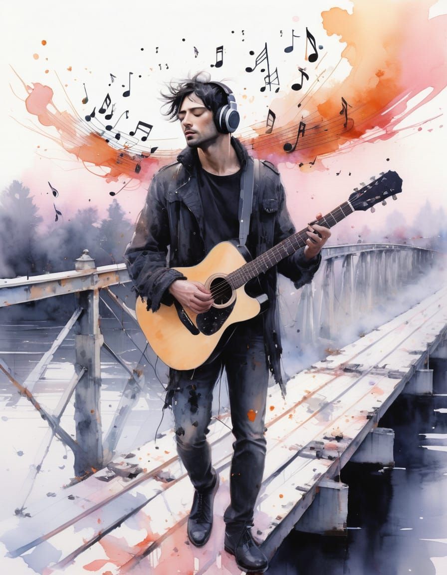 Ethereal Musician on Bridge, Whispers of Jazz