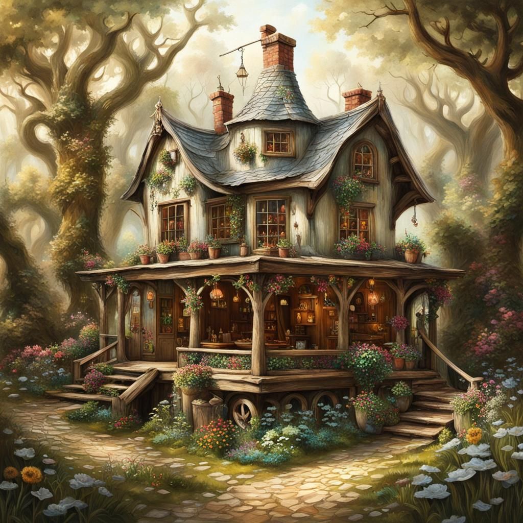 Playful Whimsical Scene with Fantasy Elements