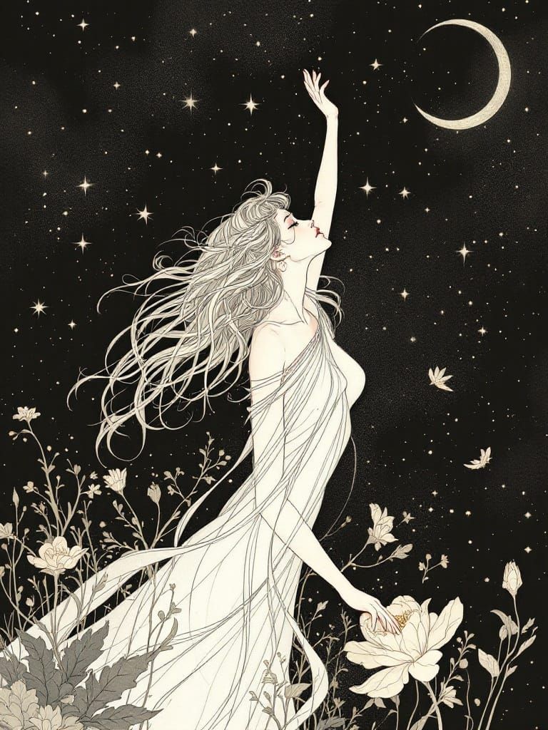 Celestial Muse in Art Nouveau Dreamscape