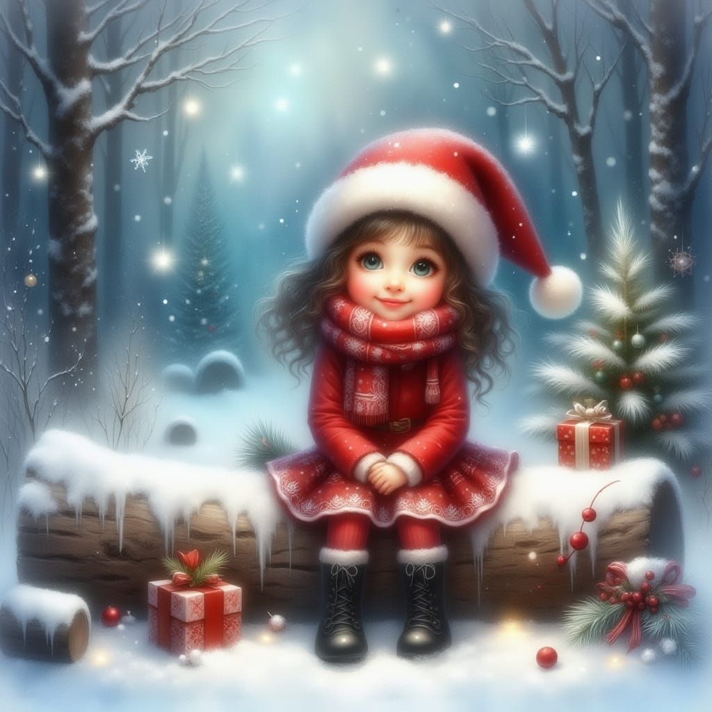 Joyful Girl in Magical Snowy Landscape
