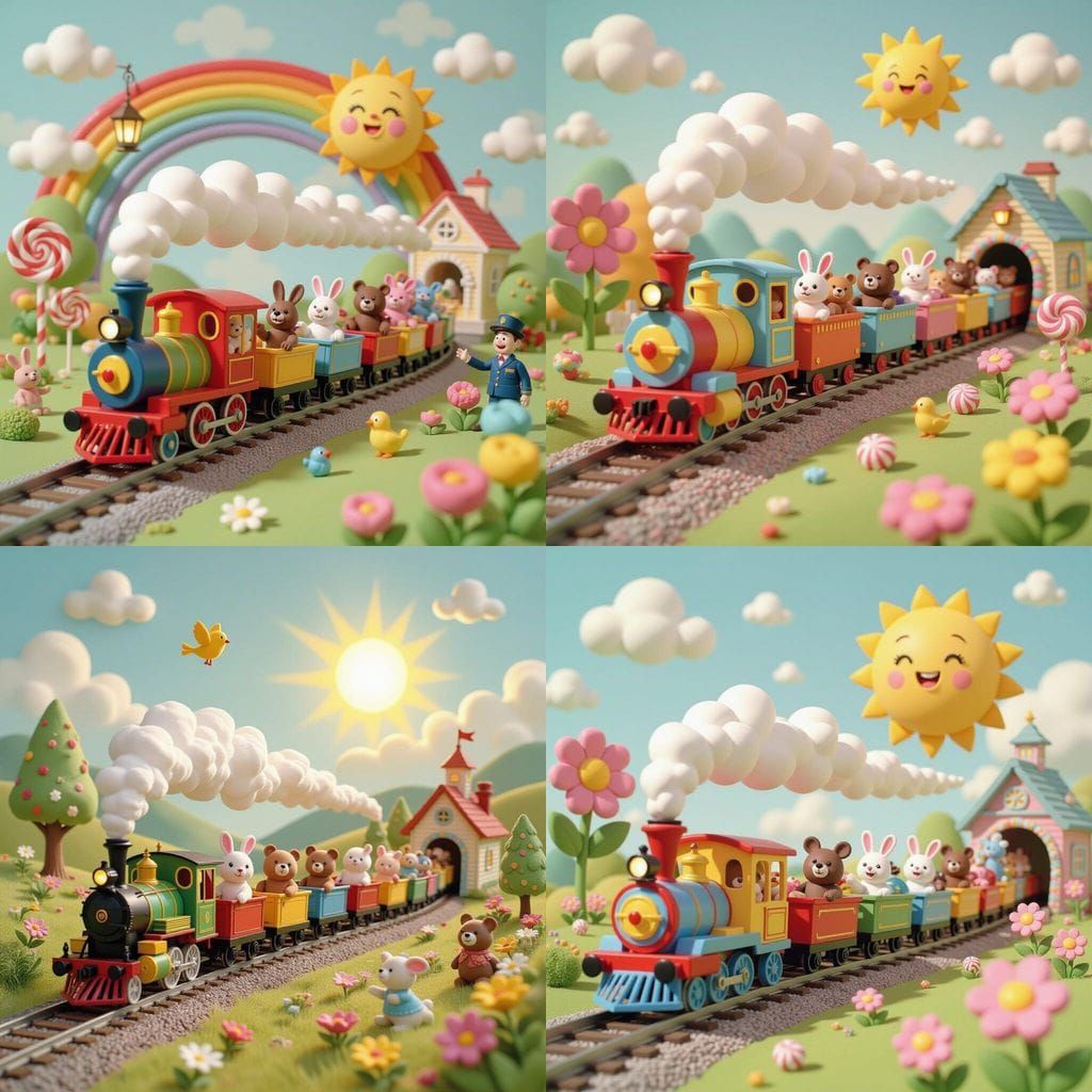 Rainbow Train in Enchanted Play-Doh Landscape with Joyful An...